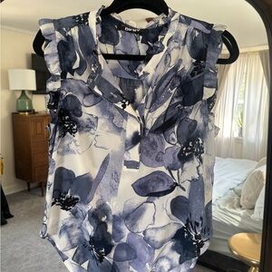 DKNY Navy and White Floral Blouse